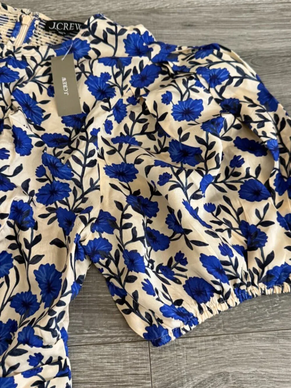 NWT J. Crew Blue Floral Veranda Puff Sleeves Size 14